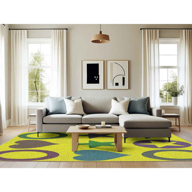 Tapis vert/jaune à motifs Pointsettia, Rectangle 6 pi x 9 pi