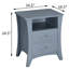 Table de chevet grise avec 2 tiroirs et tablettes ouvertes