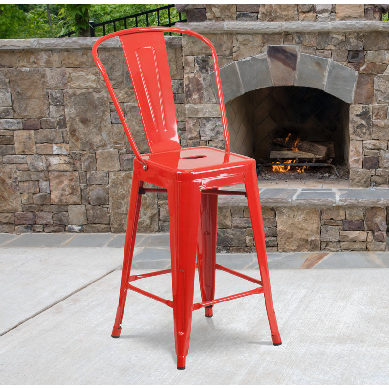 Tabouret de bar Iddings, Rouge lustré, 1, Tabouret de comptoir (siège d'une hauteur de 24 p
