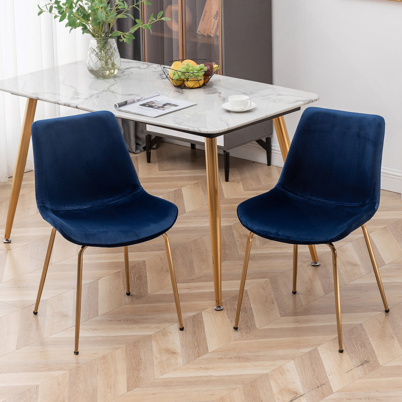 Chaise de salle à manger moderne en velours, ensemble de 2, bleu