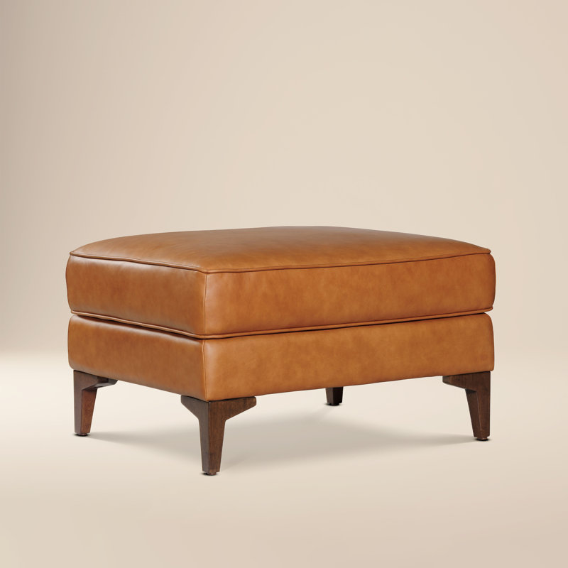Essex Genuine Italian Leather Rectangular Ottoman, Cognac Tan