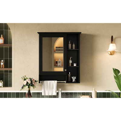 Armoire à pharmacie murale 31 avec tablette réglable de 24 pouces, barre de tour et miroir pour salle de bain, style moderne, meuble-lavabo en bois peint et noir