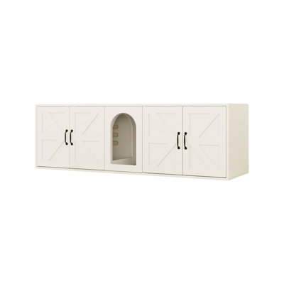 Double Cabinets Litter Box For 2 Cats, White Wooden With Exceptional Ventilation Room Cat Furniture,