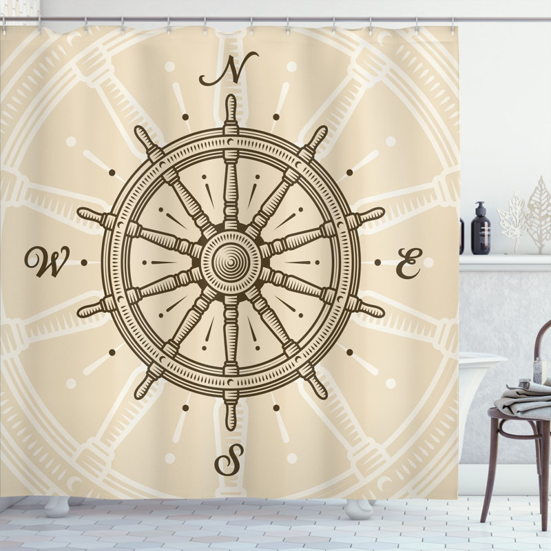 Ensemble de rideau de douche et de crochets de roue de bateau, H 75 po x l 69 po