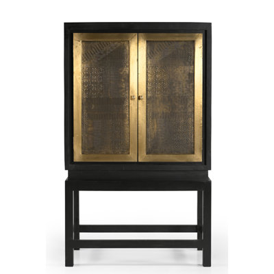 Bar Copeland Wayfire noir et or avec portes en métal texturé