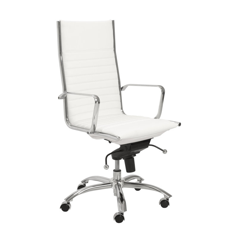 Chaise de travail Naida, Similicuir blanc, Chrome