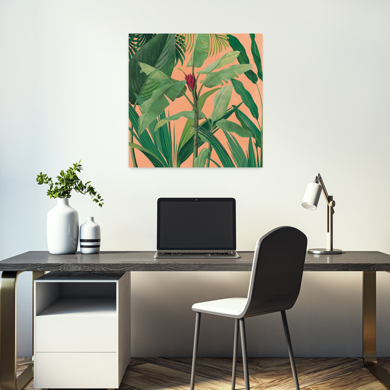 «Dramatic Tropical I Boho» abstrait, art floral tropical, H 18 po x l 18 po
