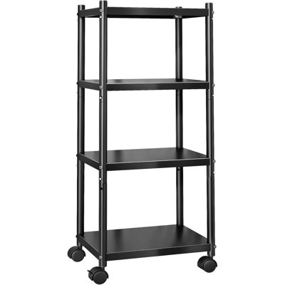 Storage Shelves With Rolling Wheels, Adjustable 4 Tier Metal Shelving Unit For Storage Heavy Duty, Small Storage Rack Shelf For Corner Of The Kitchen Bathroom Living Room Garage Office, Black