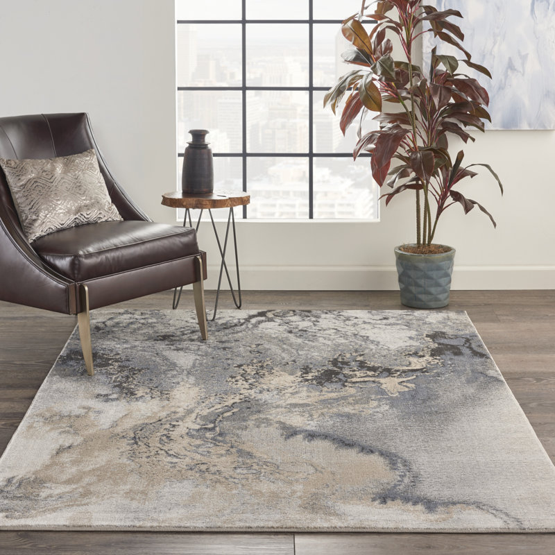 Tapis gris contemporain Ashli, Rectangle 3 pi 10 po x 5 pi 10 po