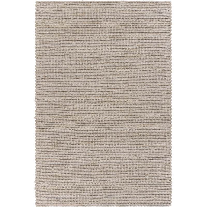 Sewell Striped Handmade Braided Area Rug in Beige Ivory, Rectangle 5' x 7'9"