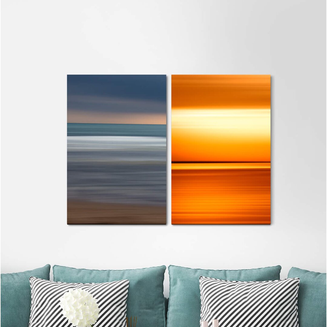 2-tlg. Leinwandbilder-Set - Grafikdruck "Mountain Lake Mountain Lila Spiegelung Snow Summit Horizon Dusk Twilight"