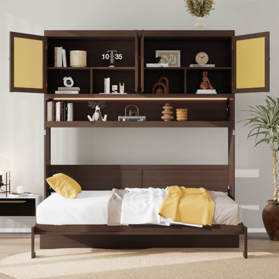 Lit escamotable compact avec rangement supérieur, conception pliable avec éclairage et connectivité USB