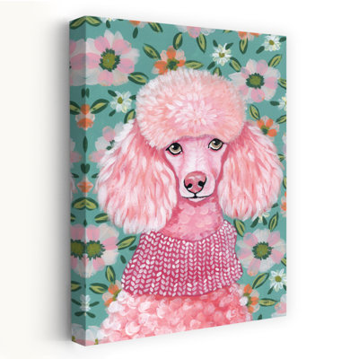 Poodle In Pink Contemporary Dog Flower Art