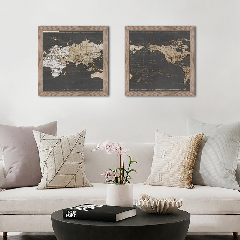 Carte du monde - ensemble de 2 peintures encadrées