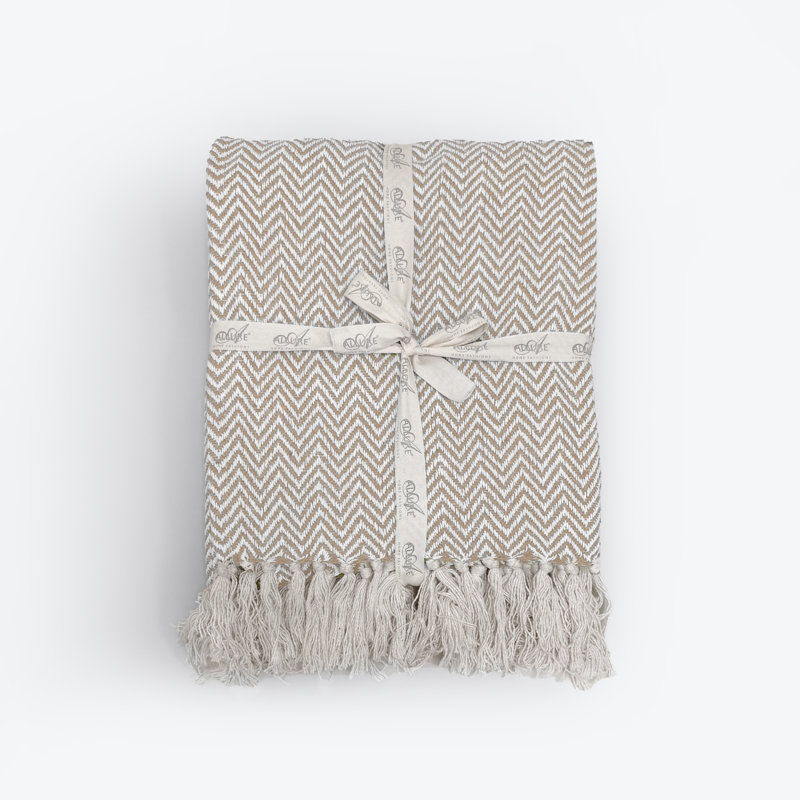 Audley Chevron Herringbone Throw Blanket, Beige, 150 cm x 200 cm