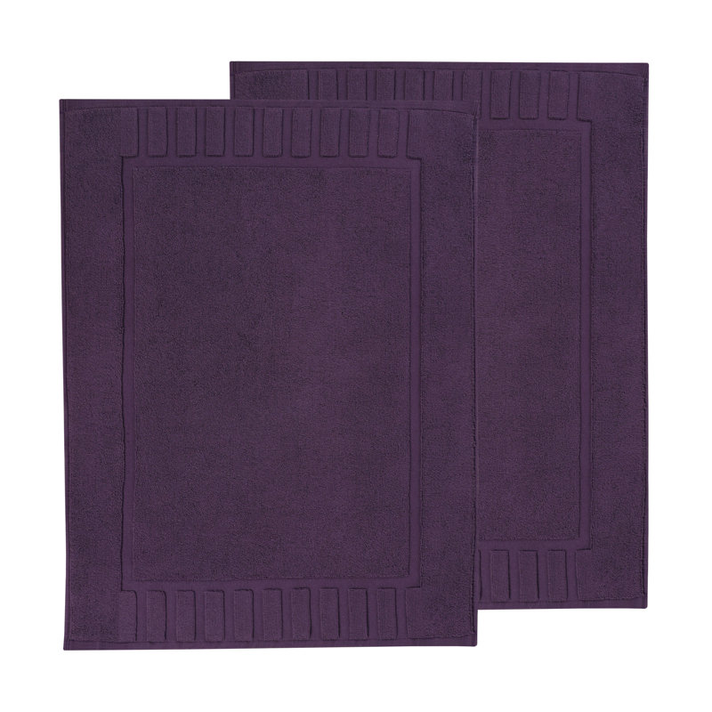 100% Cotton Thick Geometric Border Washable Bath Mats , Eggplant