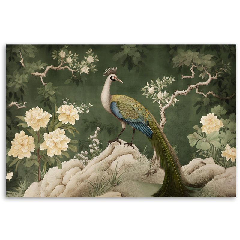 Green Oriental Peacock - Wrapped Canvas Print, 60cm H x 90cm W