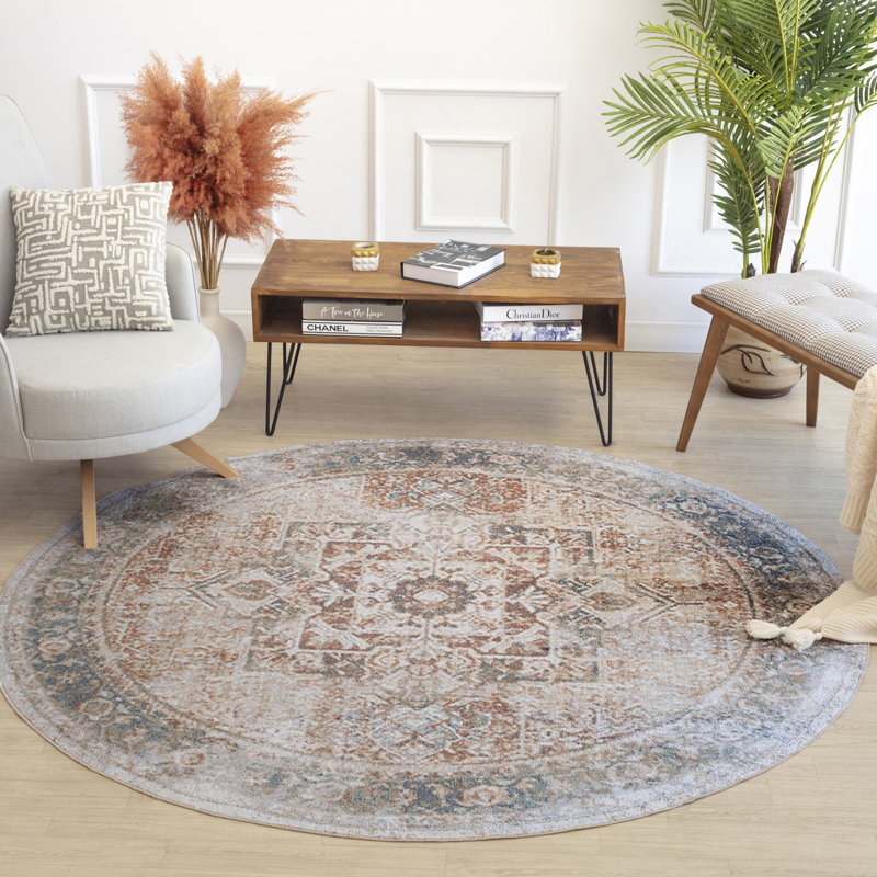Saylor Machine Washable Traditional Boho Burnt Orange Runner Rug, Round 160 cm