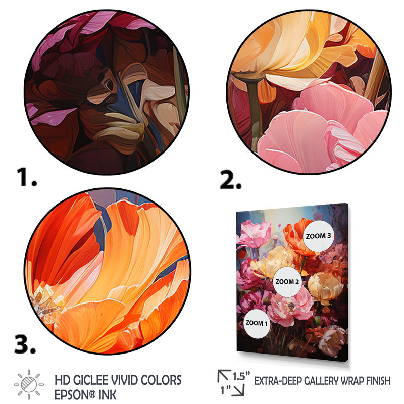 Tulipes, champs de couleur I - impressions sur toile florales, Encadrement doré, H 44 po x l 34 po x P 1,5 po