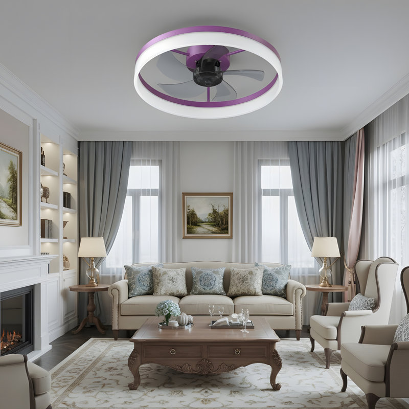 Ceiling Fans With Lights Dimmable LED Embedded Installation Of Thin Modern Ceiling Fans(Purple), Purple