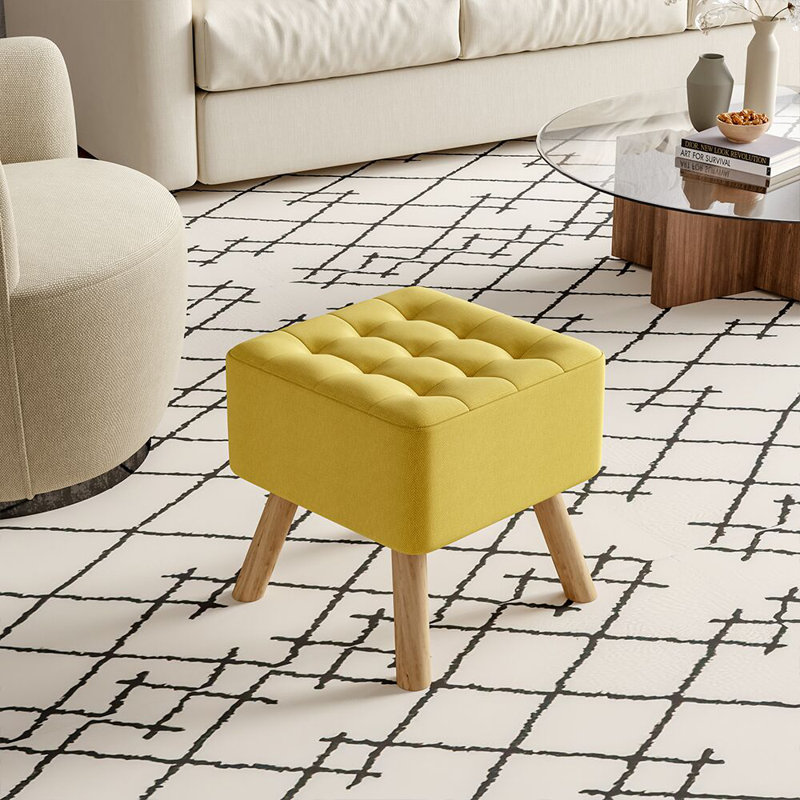 Germain Square Solid Colour Footstool Ottoman, Yellow