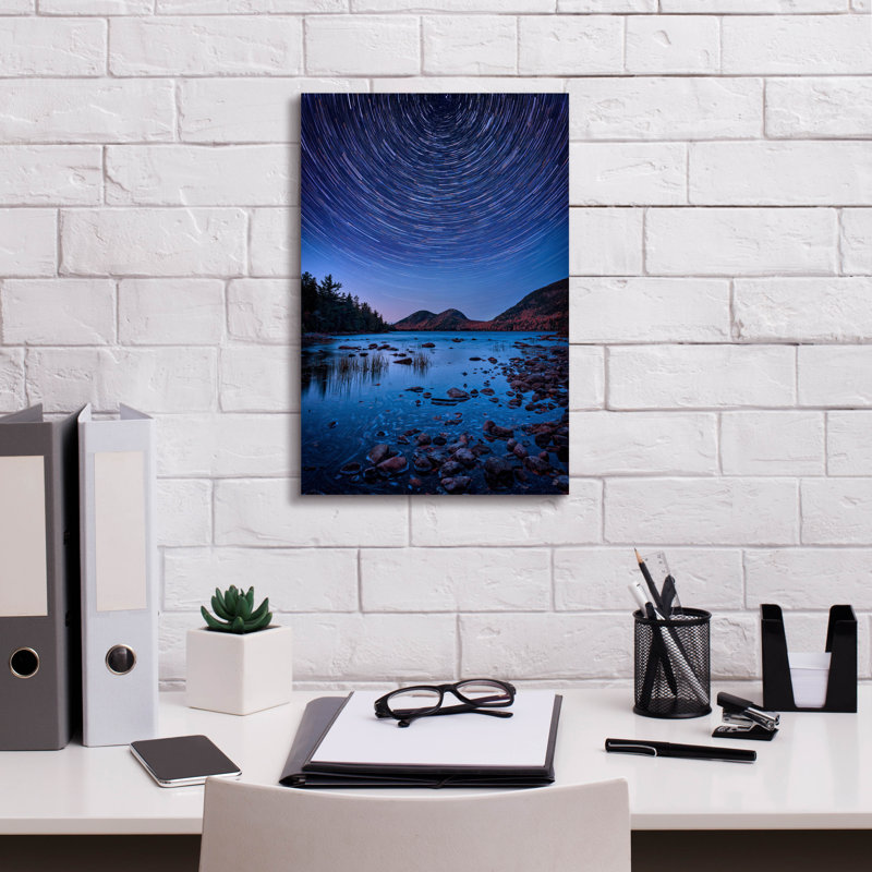 «Starry Night At Jordan Pond» par Rick Berk, art mural sur toile, H 18 po x l 12 po x P 0,75 po