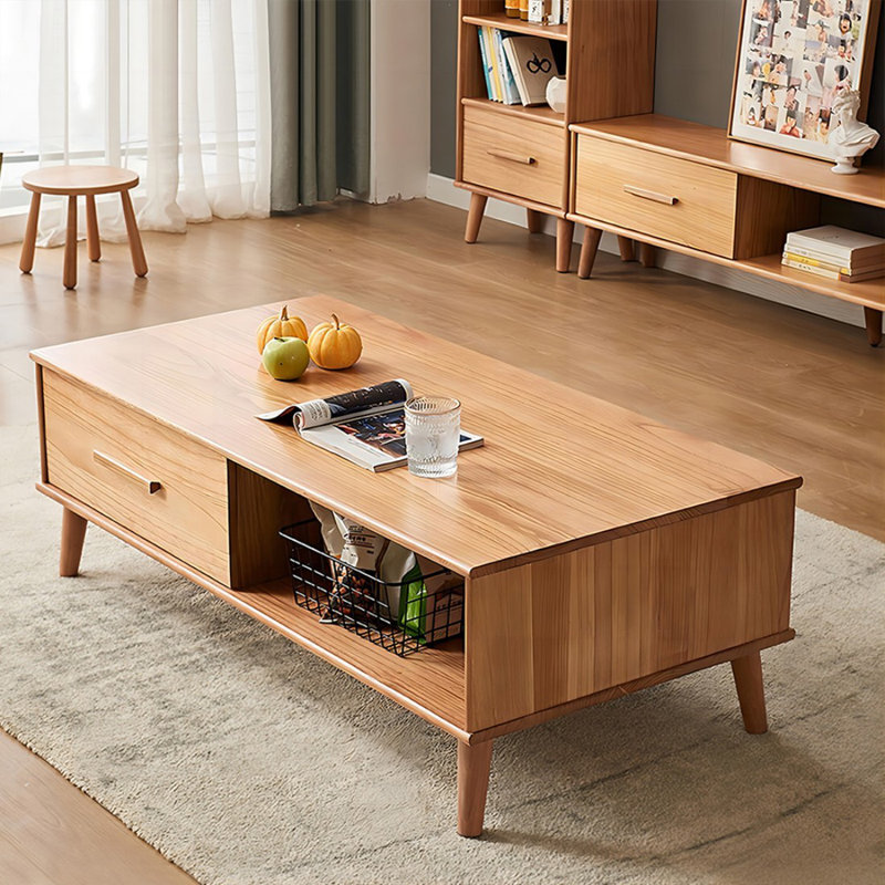 Burlywood Solid Wood Rectangular Coffee Table, Burlywood, 15.75" H x 39.37" L x 19.69" W