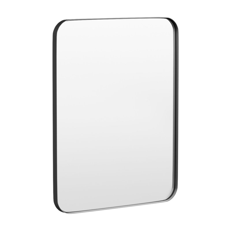 Cozy Design Tempered Glass Framed Wall-Mounted Bathroom Vanity Mirror, 36" x 28", Black, Rectangle