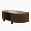 Table basse ovale cannelée avec rangement pour le salon, bois d'hévéa massif, 1 tablette et 2 portes de rangement ouvertes, noyer, 47 po-68783096