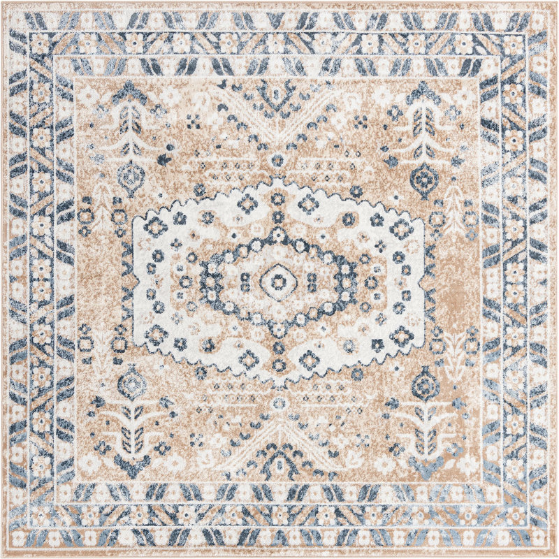 Tapis contemporain Micsunel couleur sable, Carré 7 pi 10 po