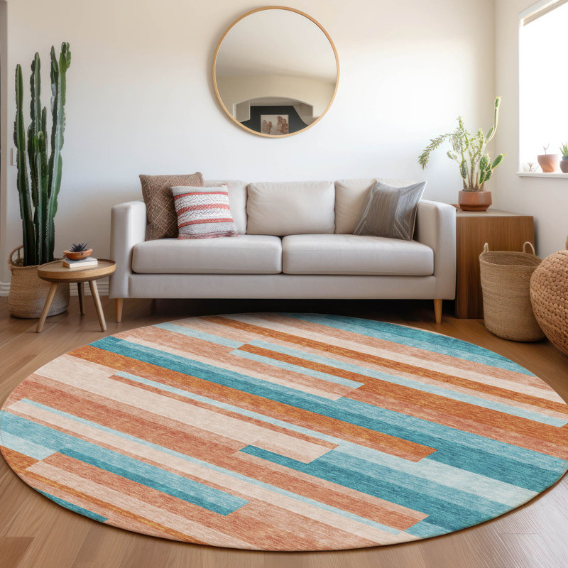 Premium Machine Washable Prisco Orange Rug, Round 8'