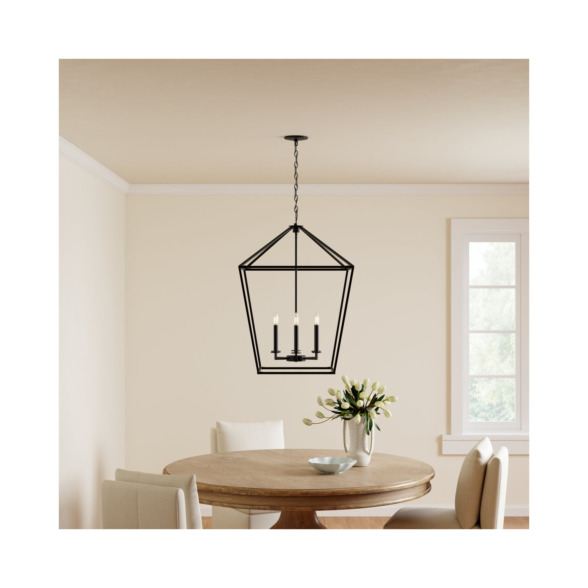 Hastings 6 - Light Lantern Geometric Chandelier, Classic Bronze