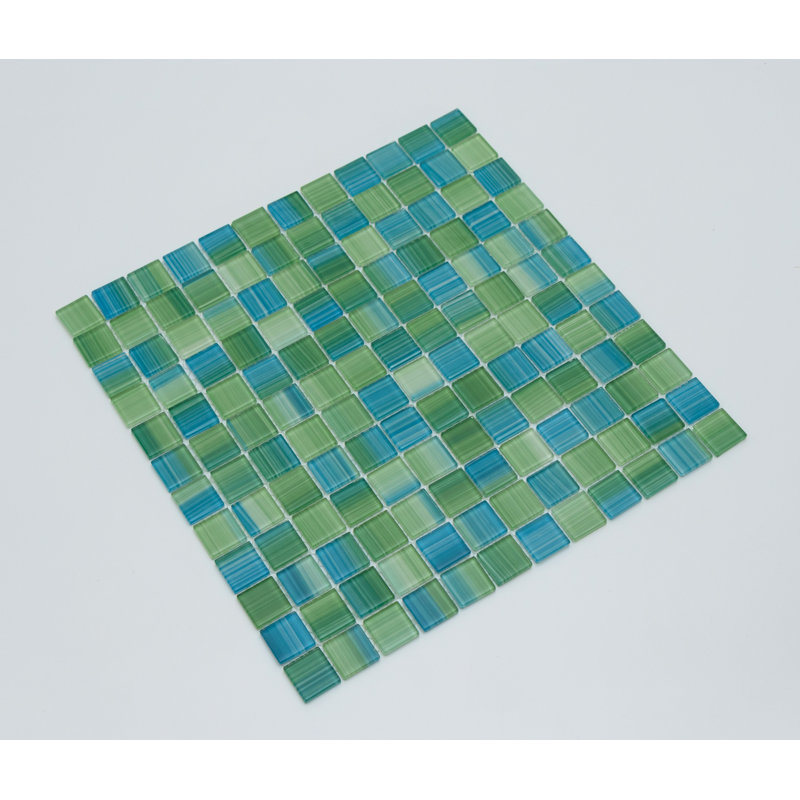 Swimming Pool 0.9" X 0.9" Straight Edge Glass Mosaic Tile, Blue/Green