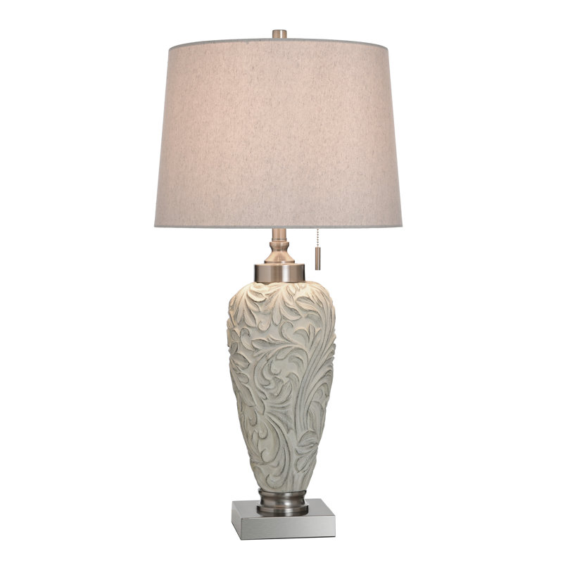 Lampe de table en poly et acier - Argent Hacot - Abat-jour beige