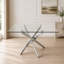 Table rectangulaire moderne en verre trempé avec cadre argenté pour une utilisation polyvalente dans les espaces de salle à manger, de salon et de bureau