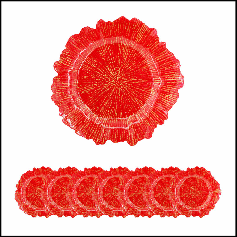 8 Pack Reef Plastic Charger Plate, D13", Red