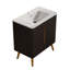 Meuble-lavabo de 30 po en noir brossé, mural ou autoportant, avec lavabo et armoire latérale flottante, aspect noyer rayé, rebords courbés, charnières à fermeture en douceur, conception pratique et moderne assortie