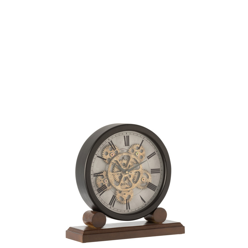Roman Numeral Solid Wood Mechanical Tabletop Clock in Black Brown