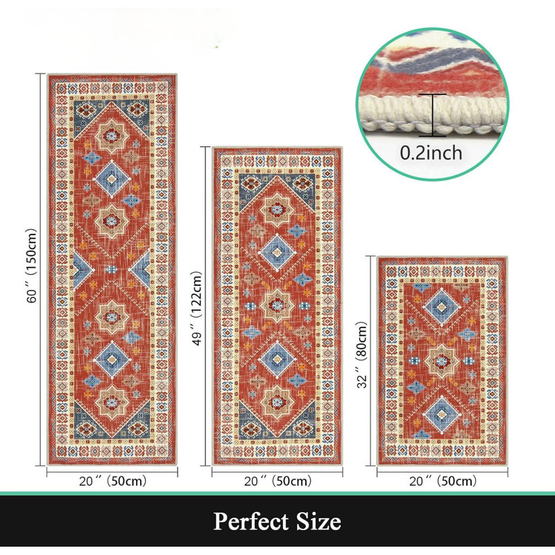 Boho Kitchen Rug Sets 3 Piece With Runner Non Slip Kitchen Rugs And Mats Washable Kitchen Mats For Floor Thick Kitchen Floor Mat Carpet Runner Rugs For Hallway Laundry Holiday Deco