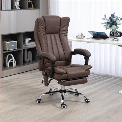 Fauteuil de bureau de massage à dossier haut de 24,5 pouces de large, siège inclinable en tissu de couleur brune avec repose-pieds rétractable Home Office