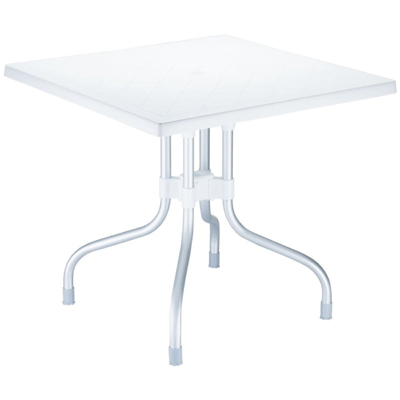Square Outdoor Bistro Table With Umbrella Hole , 31'' in. W 31'' in. D, White