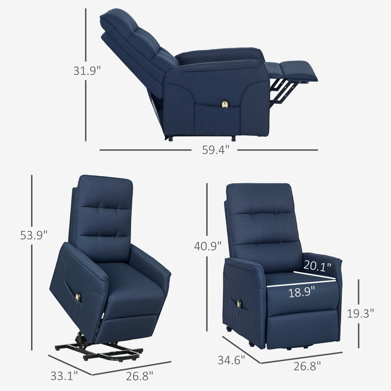 Canapé inclinable en tissu avec télécommande, fauteuil relevable électrique, poches latérales