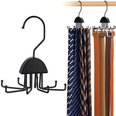 Organisateur de courroies de cravates pour garde-robe, porte-cravates rotatif avec 16 crochets, 24 ceintures et 16 cravates, porte-ceinture, paquet de 2 (noir)