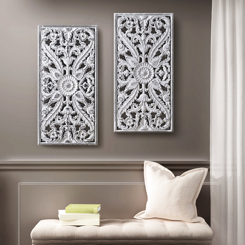 Botanical 2 Wall Decor - Distressed Lotus White Wash Entryway Wood