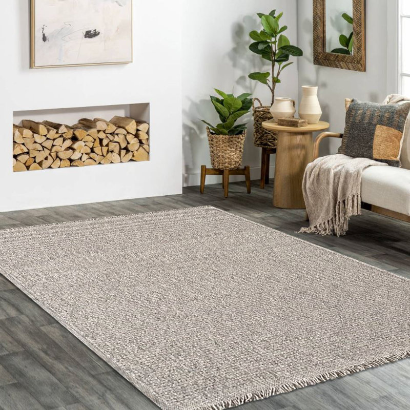 Tapis gris moderne lavable à la machine, Rectangle 6 pi 7 po x 9 pi 11 po
