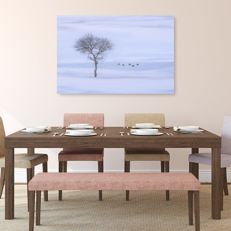 " Winter Deer And Bare Tree Ethereal Minimalist Peaceful Deer Horse Landscape Nature Wall Art Print " Print