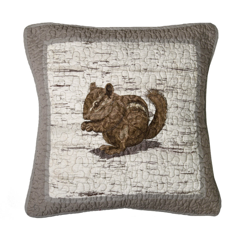 Donna Sharp Birch Forest Chipmunk Embroidered Quilted Cotton Throw Pillow