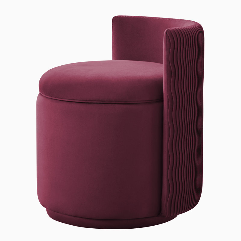 Fauteuil demi-tonneau pivotant rembourré avec rangement, Velours bourgogne, H 23 po x l 18,5 po x P 18,5 po
