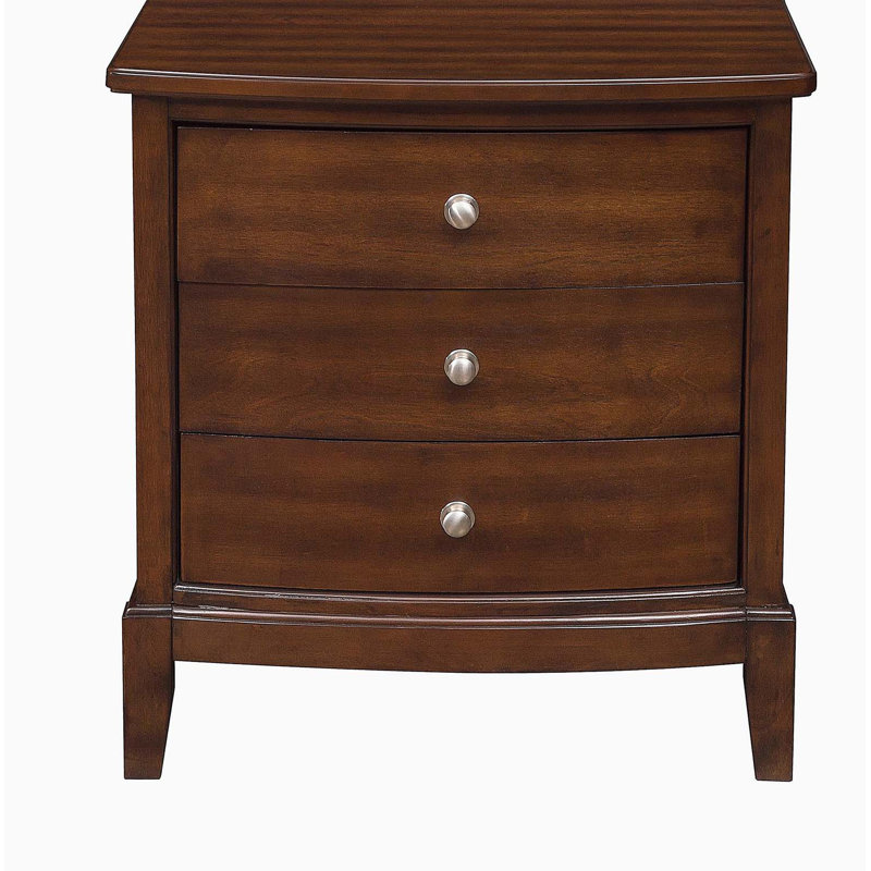 Mobilier de chambre de style transitionnel cerise foncée 1pc avec 3 tiroirs en nickel satiné