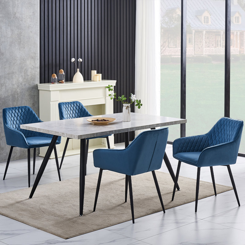 Vintage Upholstered Casual Velvet/Suede/Fauxleather Dining Chairs with Arms Set of 1/3, Teal, 1
